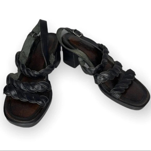 VINTAGE Y2K Square Toe Braided Sling-back Sandals Jessica Black Leather 7 - Picture 2 of 9